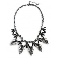 Onyx Smokey Crystal Laurel Marquise Glam Necklace